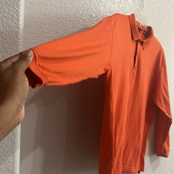 T. Harris London Men’s Long Sleeve Polo Shirt orange size Medium - Picture 3 of 7